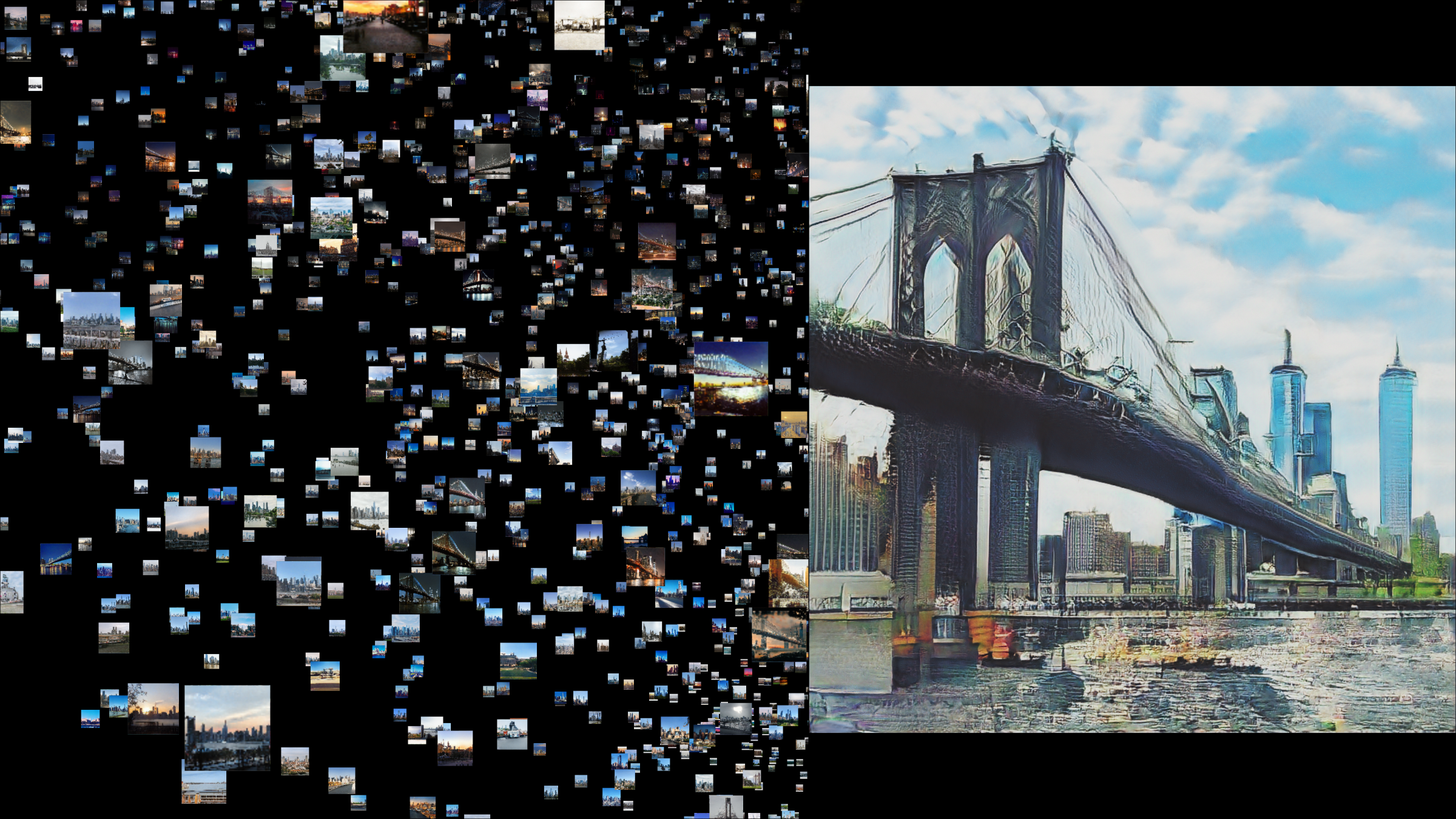 Il ponte di Brookly disegnato dall'AI a partire dalle immagini raccolte sui social